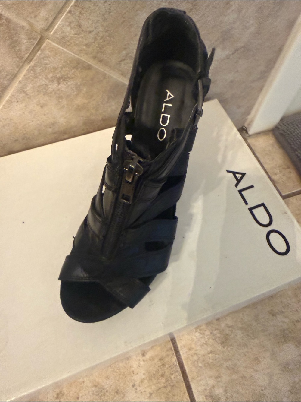 ALDO Black Strappy Zip Heel Sandal